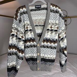 Vintage Eclectic Grandpa Cardigan Sz M Cozy Grandma Y2K Chunky Knit Sweater 90s